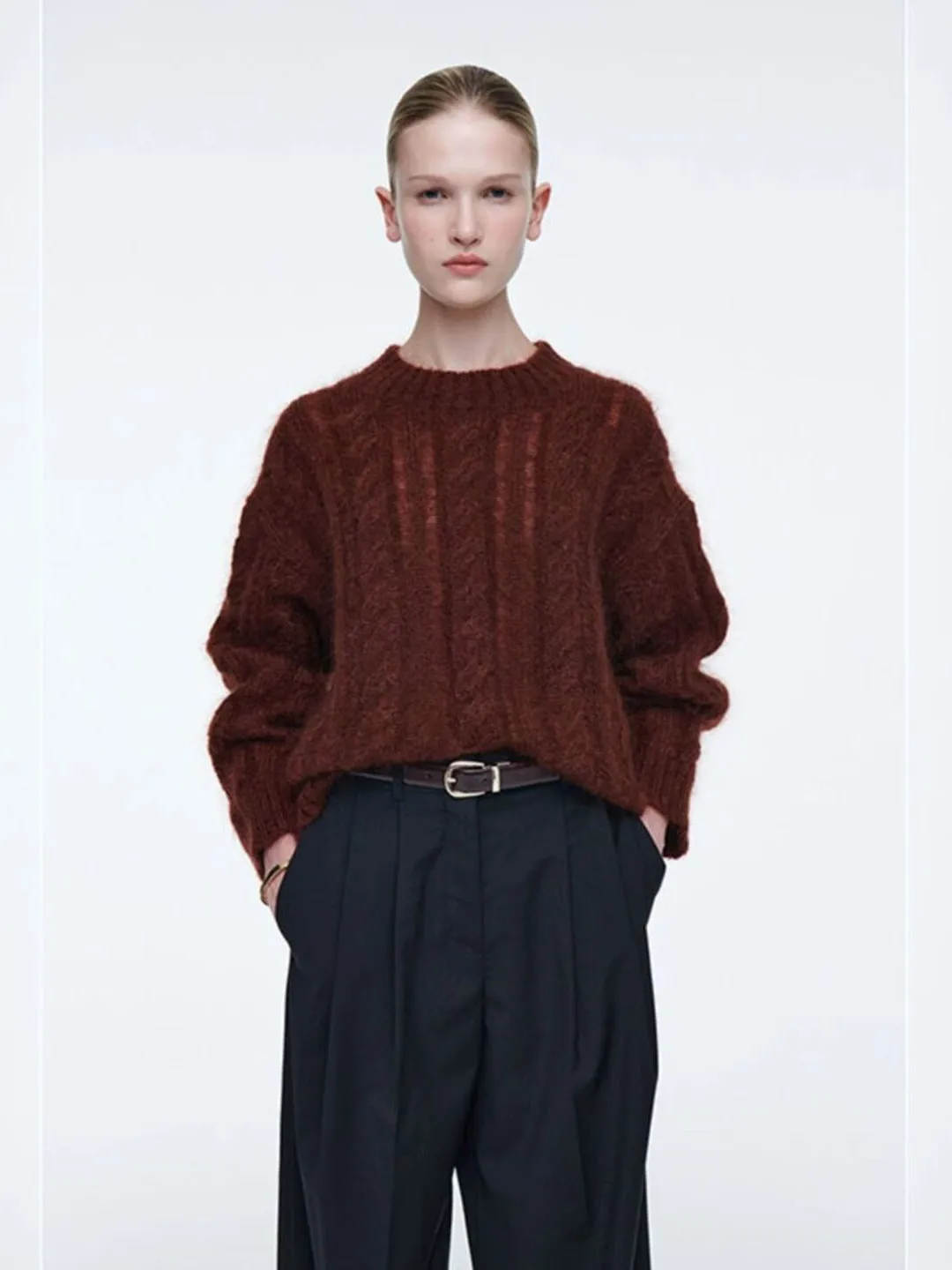 

Повседневный круглый вязаный свитер Ne Long Sve Twist Flower из смешанного волокна, ленивый пригородный свитер, женское осенне-зимнее новое поступление