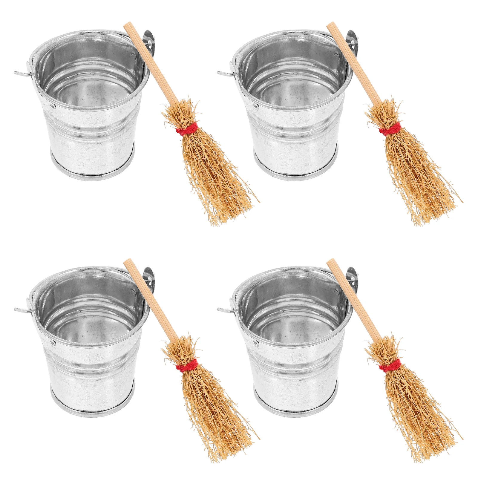 

1 set Miniature Scene Decorations Broom Iron Bucket Dollhouse Miniature Home Scene Accessories Garden Balcony Decor