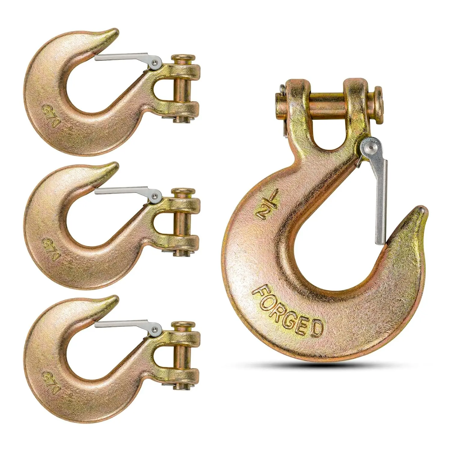 

4-Pack Heavy Duty Clevis Slip Hooks with Safety Latch, Grade 70 Steel for Trailer Chains and Winch, 48K Lbs Capacity