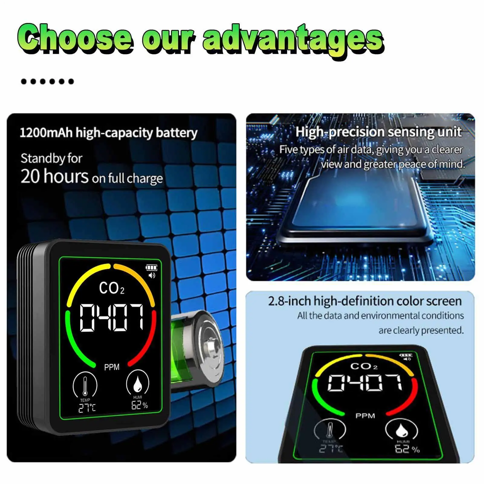 Air Quality Tester Temperature Humidity Digital Sensor Precision Air Quality Monitor For Home Indoor Bedroom Dormitory Hotel