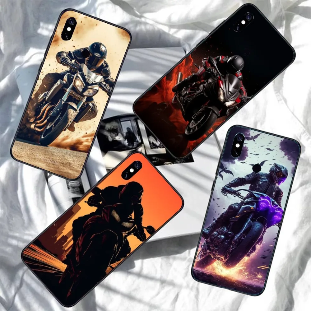 Motorcycle Rider Mobile Cell Phone Case for Xiaomi Redmi Note 12 11 10 9T 8 7 Pro 9 9A 9C 8 Black Soft Phone Cover Funda