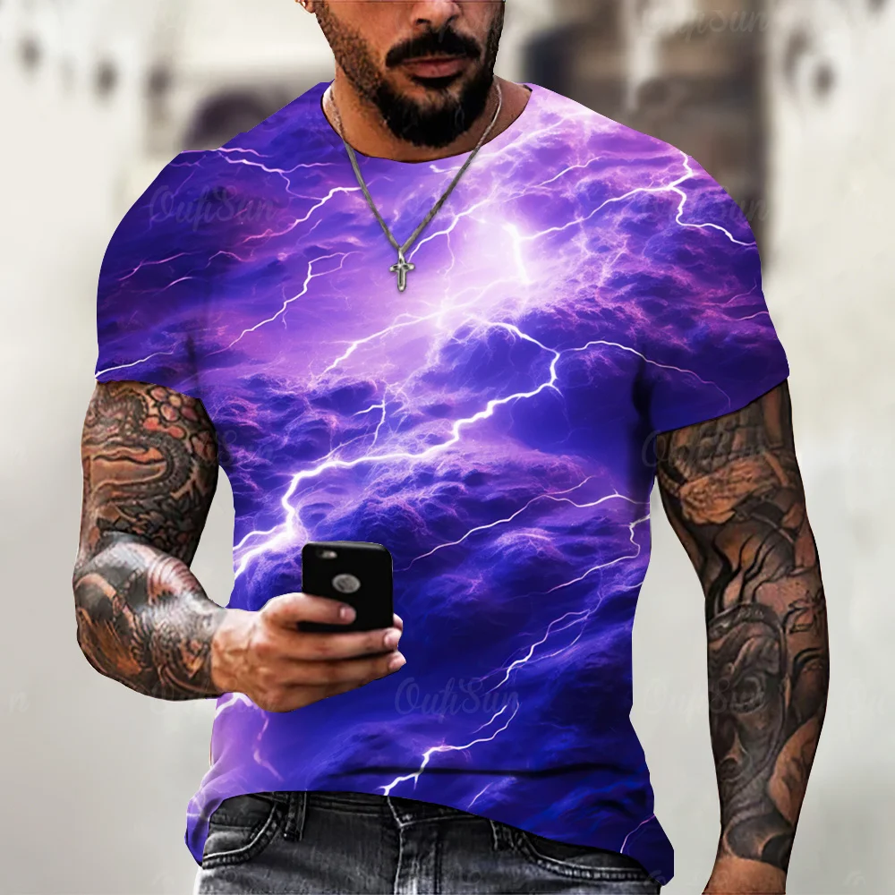 2024 Summer New Men\'s T-Shirt Casual Lightning Cool 3D Digital Printed T Shirts for Men Short Sleeve Tee Oversized Men Clothing