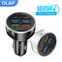 100W USB Car Charger Type C Fast Charging 6 Ports PD QC3.0 Digital Display Car Phone Charger Adapter For iPhone Samsung Huawei