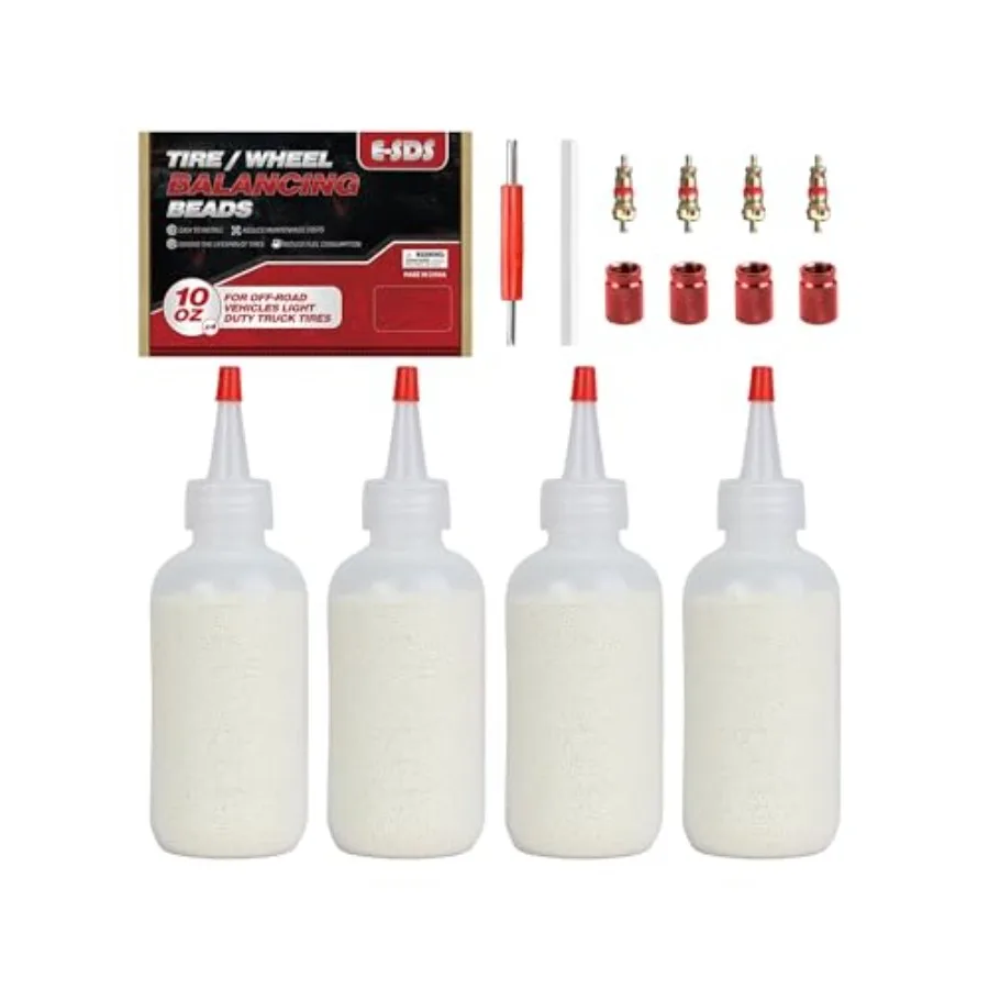 E-SDS Tire Balance Beads 10 oz x 4 for Car/RV/Truck/Motorcycle Tire Wheel Balancing Beads in Silver with Installation Tools