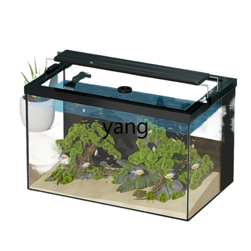 

Yjq Fish Tank Super White Ecological Living Room Small Desktop Back Filter Change Water Landscape Turtle Tank Aquarium with Lid