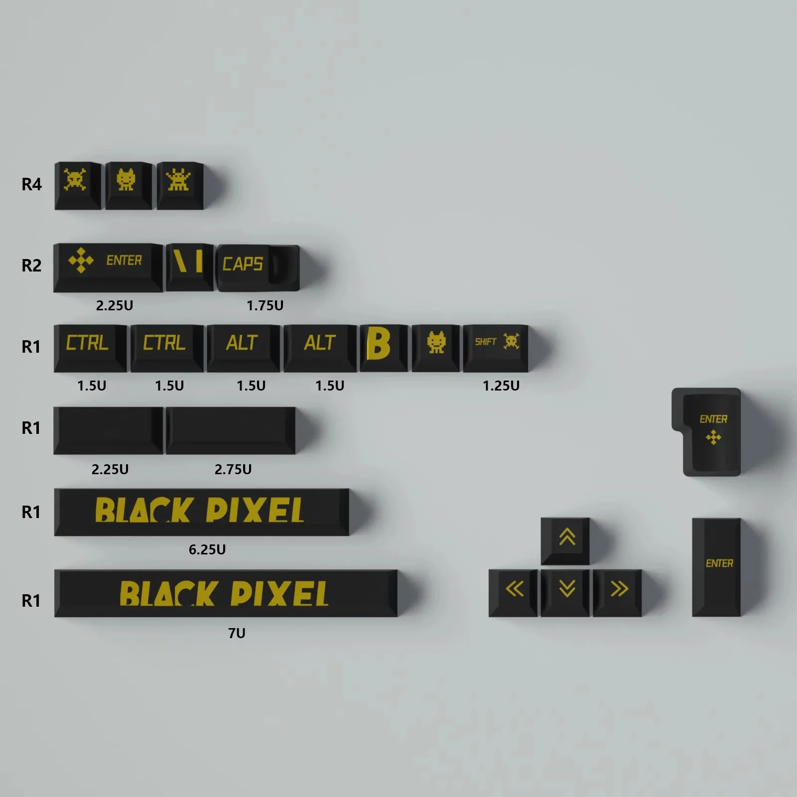 Imagem -05 - Letras Pretas e Douradas Keycaps Pbt Dye Subbed Perfil de Cereja Keycap com 2.25u 2.75u 3u 7u Enter Iso 130 Chaves