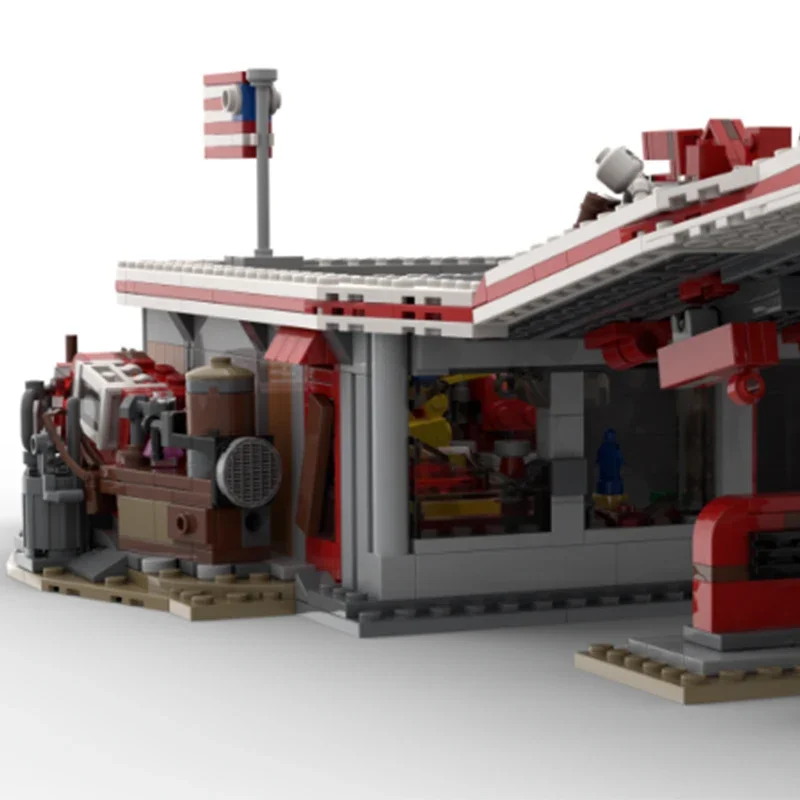 Modello di film popolare MOC Building Bricks Red Rocket Truck Stop tecnologia modulare regali vacanze assemblare giocattoli per bambini vestito