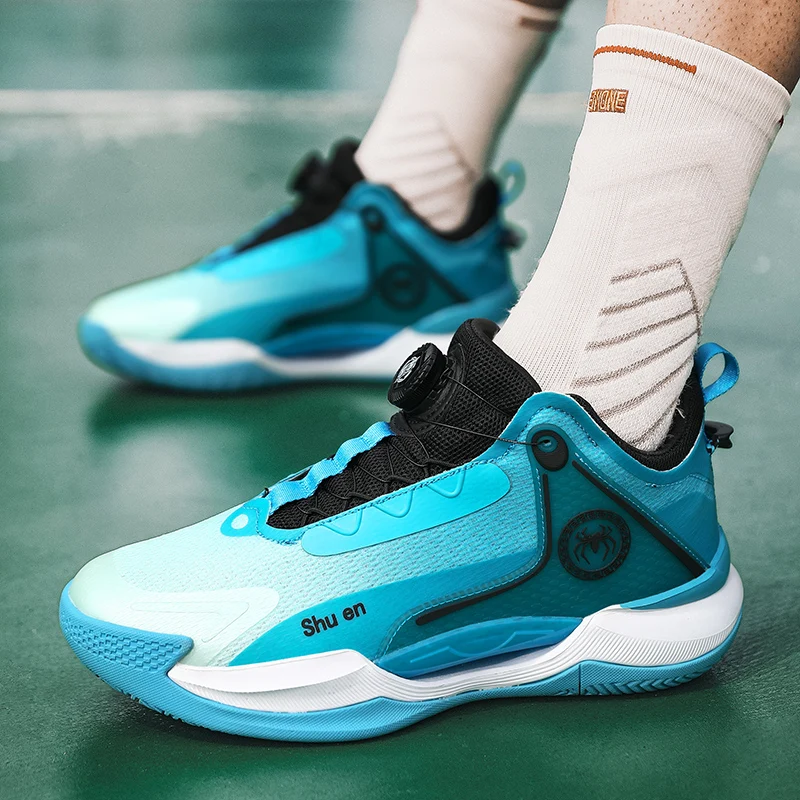 Breathable High Top Basketball Shoes Shock Absorption Cushioning Non Slip Rubber Outsole Ankle Protection Outdoor Court Training