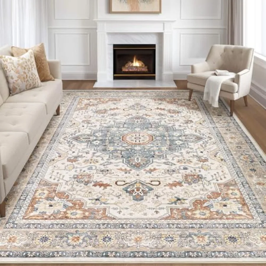 

10x12 Area Rug Living Room: Washable Boho Large Neutral Vintage Soft Rugs Stain Resistant Distressed Farmhouse NonSlip Indoor F