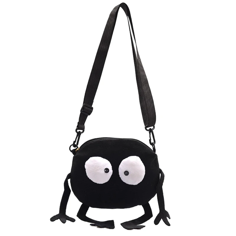 New Cartoon Big-eyed Monster Women's Bag Small Messenger Bag Unisex Black Canvas Shoulder Bag Telescopic shoulder strap Handbags