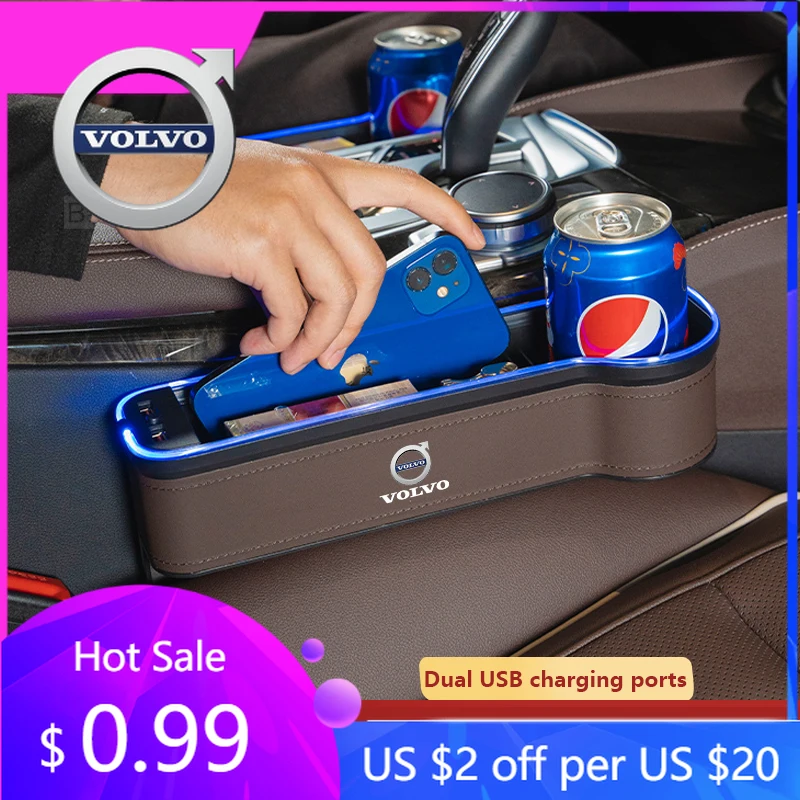 

Колпачки-концентраторы Автомобильный щелевой ящик для хранения USB-зарядное устройство Цветной светодиодный для Volvo Xc60 Xc90 V40 V60 S60 V90 C40 XC40 XC70 C30 C70 Зазор сиденья Sli