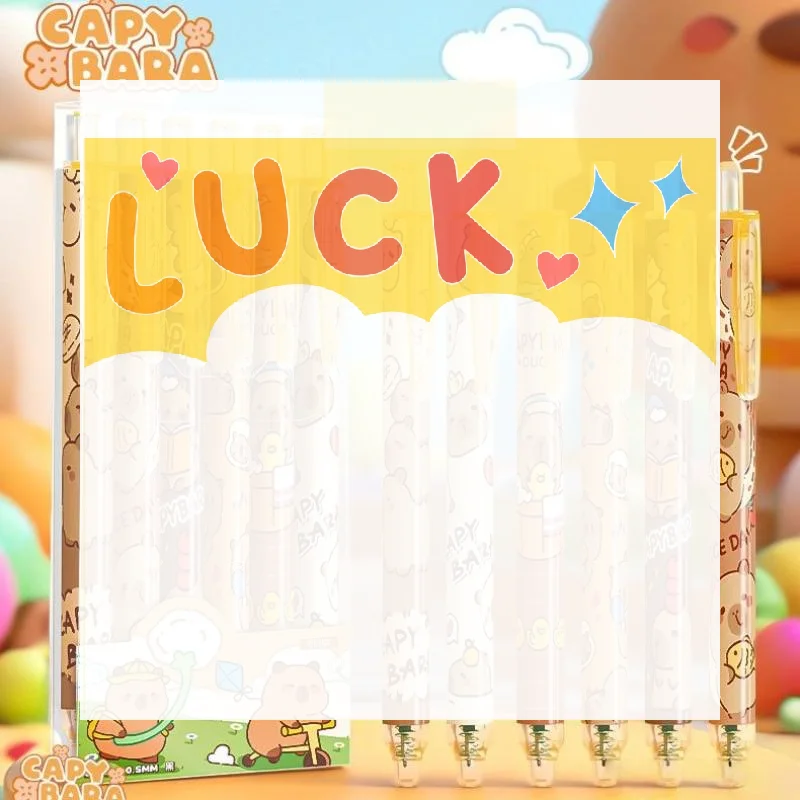 

6 шт., милые гелевые ручки с изображением капибары и панды, Kawaii, быстросохнущие, гладкие, элегантные, нейтральные ручки, студенческие канцелярские принадлежности, подарок