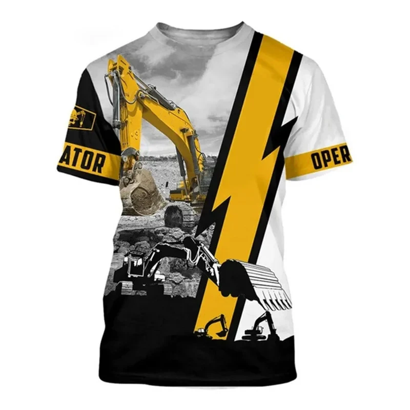 Excavator Operator Worker 3D Print T-Shirts Men Women Round Neck Short Sleeve T Shirt Tops Harajuku Hip Hop Tees Unisex Clothing