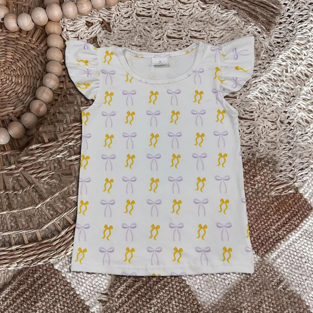 

Z818-08 GT1147 Wholesale Children clothing baby girl clothes bow flying sleeve top Summer Boutique kids clothes girls