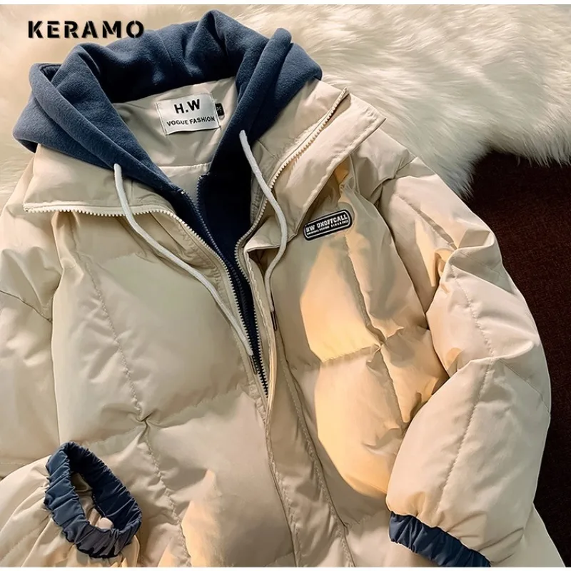 American Retro Style Outerwear Single Breasted Parkas Jacket 2023 Autumn Winter Women Casual Fashion Warm Thick Patchwork Coat