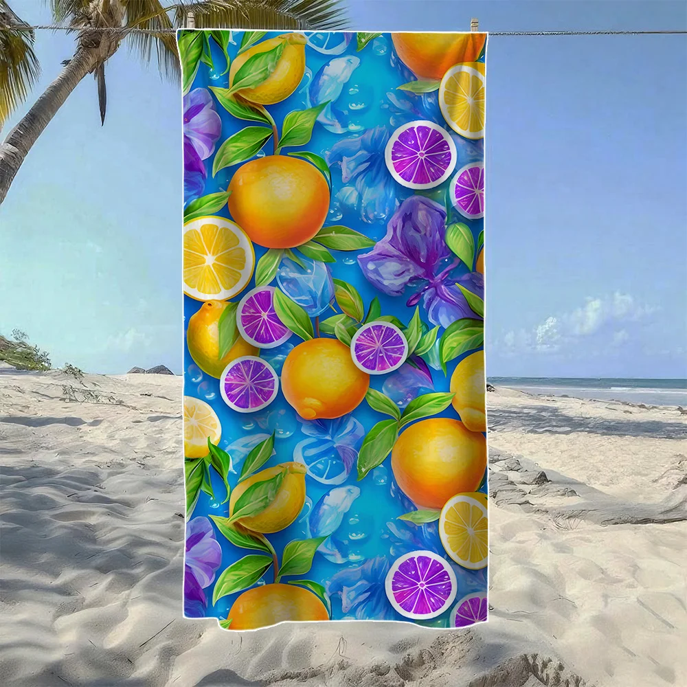 Tropical Fruit Mix & Icy Summer Pattern Beach Towel, Soft Durable Quick-Drying, Ideal For Summer Beach, Swimming & Camping
