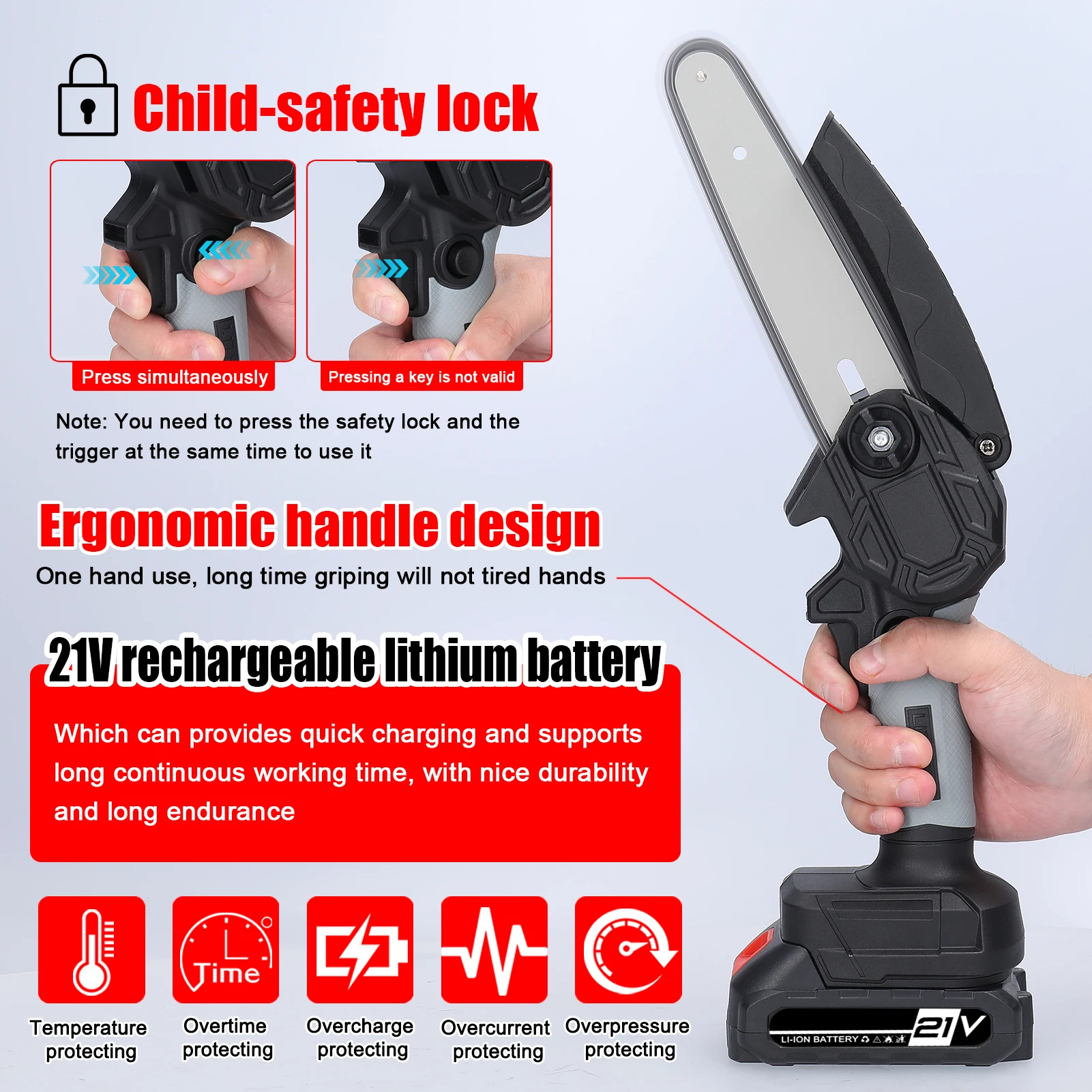 

21V 6inch Portable Electric Pruning Saws Small Wood Splitting Chainsaw Brush Motor One-handed Woodworking Tool for Garden