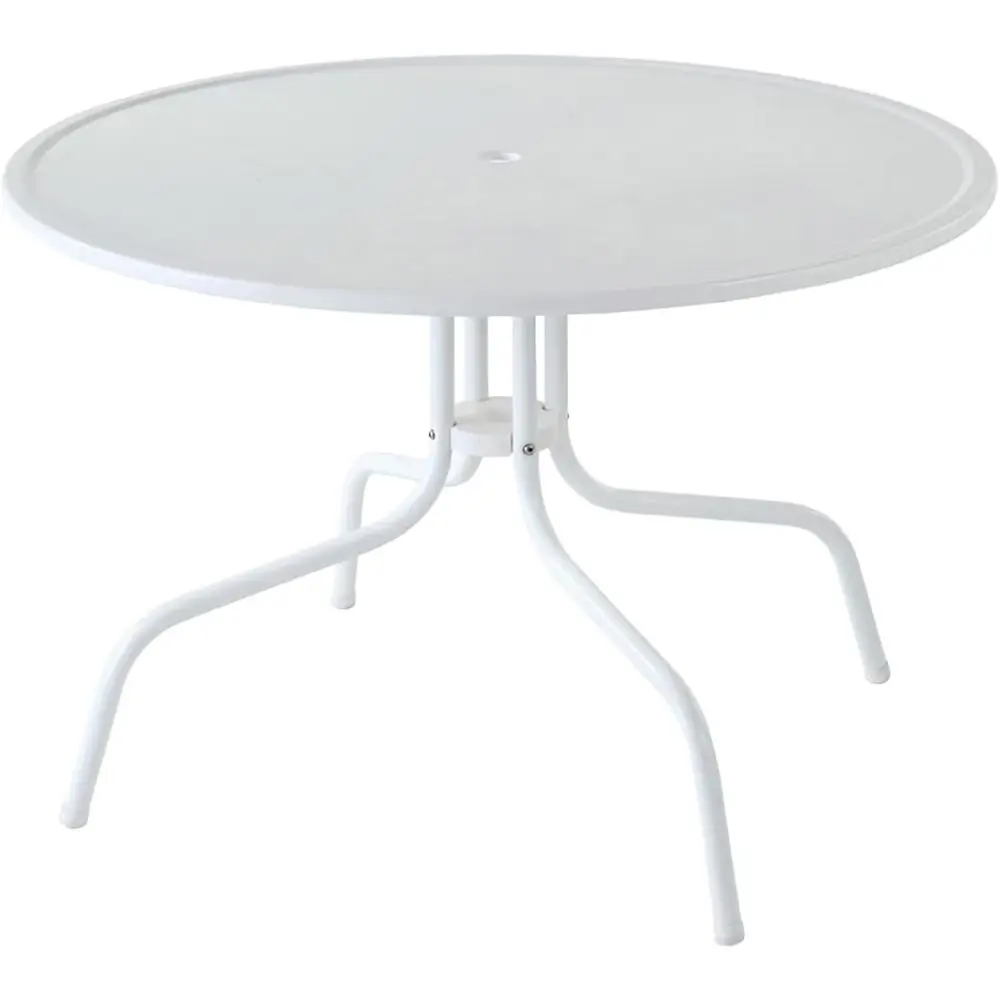 

Retro Metal Outdoor Dining Table with Umbrella Hole, Alabaster White