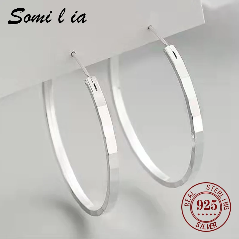 

Somilia -100% 925 Sterling Silver Big Hoop Earrings For Women New Fashion 18K Gold Plated серьги кольца Collection Jewelry 3-6mm
