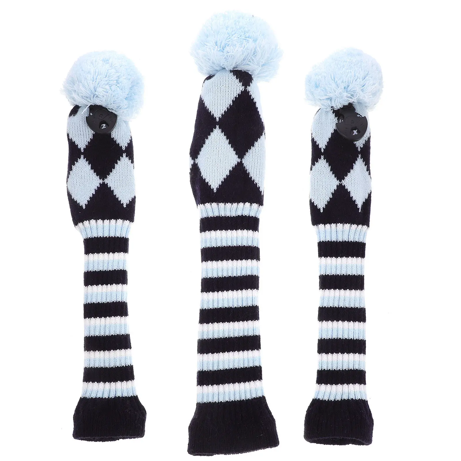 

Набор из 3 чехлов для гольф-клюшек: вязаные тканевые чехлы для вудов, светло-голубые, с удлиненной защитой шеи клюшки, для гибридных вудов