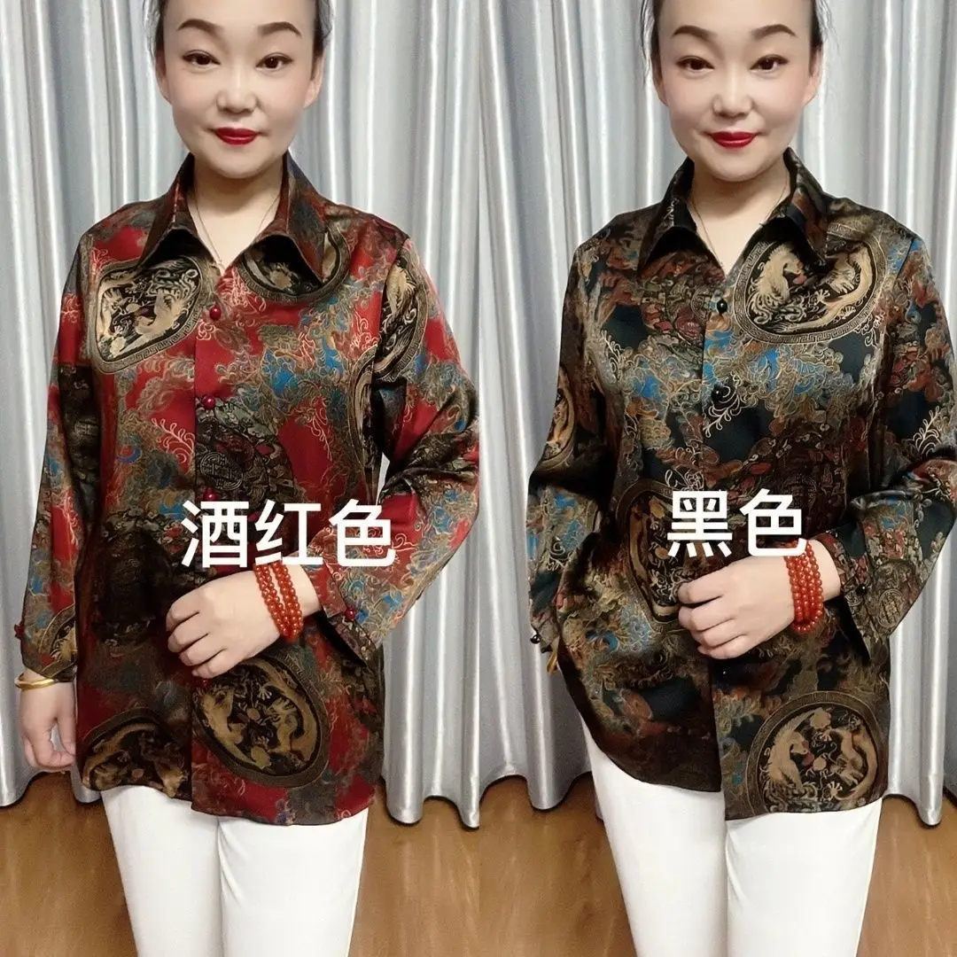 Elderly Women Blouse Summer Long Sleeves Print Shirts Casual Cardigan Tops Grandma Blusa Middle-aged Mother Blaus Large Size 6XL