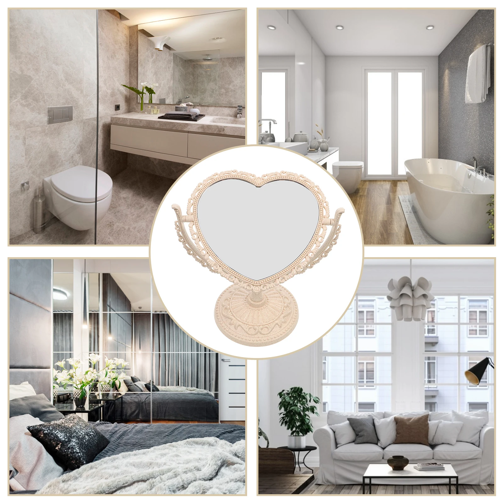 Double-Sided Vanity Mirror Tabletop 360 Degree Rotation High Definition 2X Magnifying Design Makeup Shape