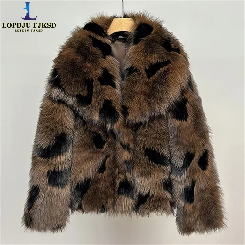 Women's Leopard Print Jacket Warm Turn-down Collar Short Coat European Style for Cold Weather