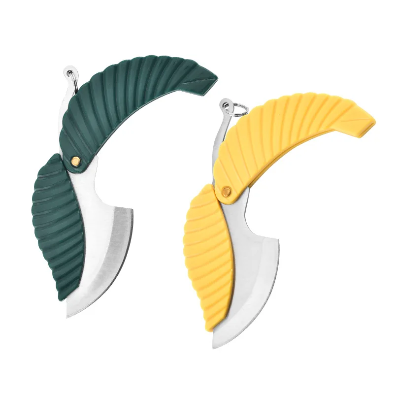 Mini Fold Leaf Shape Pocket Knife Multifunction Folding Green Keychain Knife Outdoor Camp Camping Knife Kitchen Items