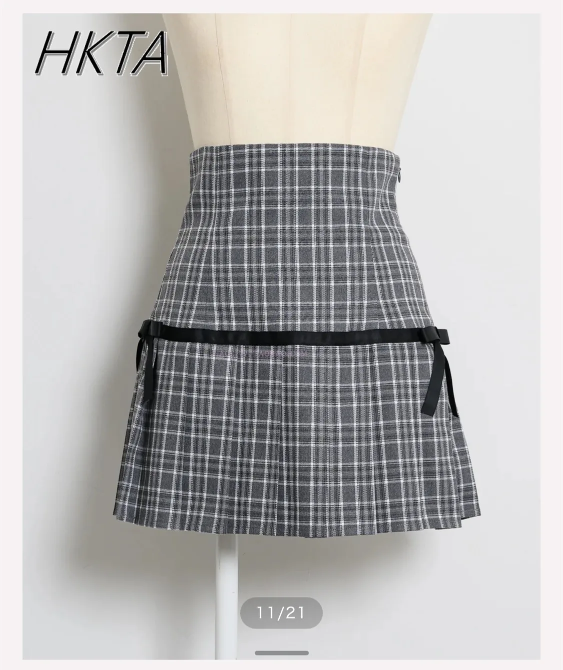 

Japanese Style Commuter Bow Ribbon College Loli High Waist Pleated Grey Skirt Women Mine Sweet Plaid Slim Lolita Skirts for Girl