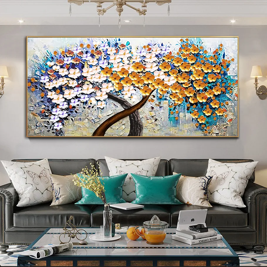 

Art Poster Neon Tree Oil Painting Thick Oil Visual Decorative Painting Landscape Big Tree Canvas Painting Living Room Bedroom