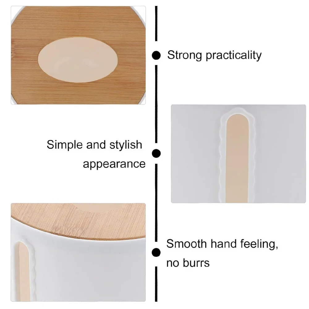 Plastic Tissue Box Round Toilet Tissue Dispenser Paper Roll Holder Napkin Organizer with Bamboo Lid for Bathroom Bedroom Office