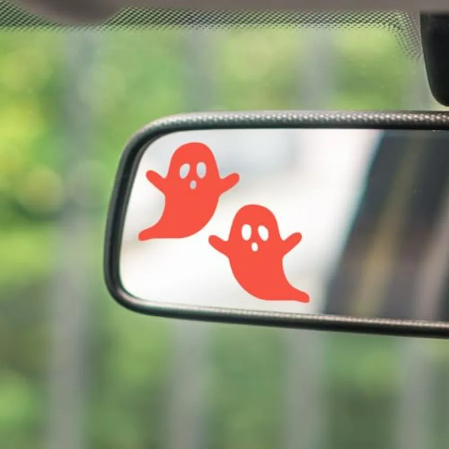 

Halloween Ghost Car Rear View Mirror Decal Cute Car Windows Accessories Spooky Vinyl Car Bumper Decoration Sticker Red for Car