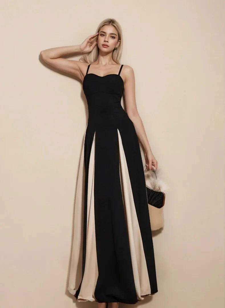 

Elegant A-line Formal Prom Gown Spaghetti Strap Sleeveless Floor-Length Contrast Color Wedding Guest Dress 2025 free customized