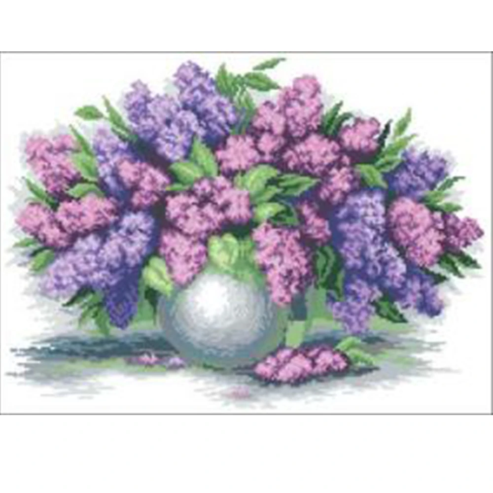 Cross Stitch kits with beads Lavender Diy Beads embroidery kits Beadwork sets craft pearl 3mm printed cotton printed canvas