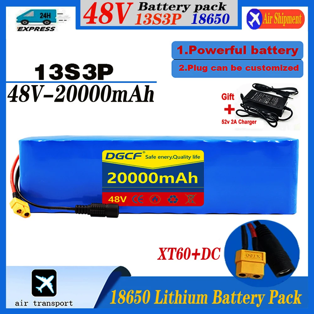 13S3P 48v 60Ah 18650 Li-ion Battery for Bafang Electric Bike Retrofit Kit 1000w 54.6V 2A Charger +XT60 Plug