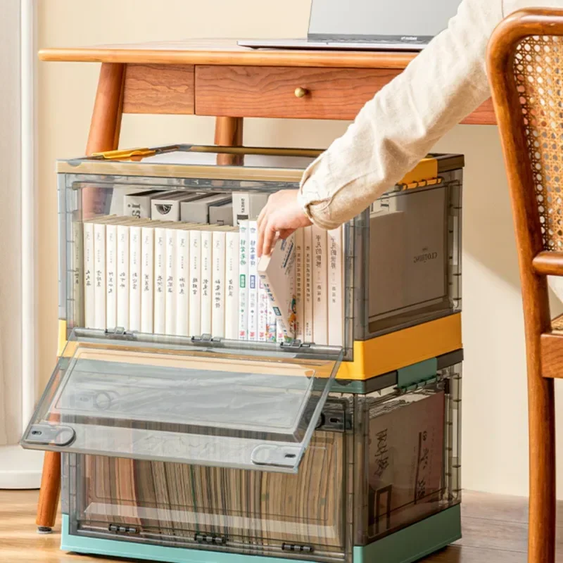 Scatola portaoggetti pieghevole trasparente con porta d'ingresso, Organizer per abbigliamento per casa, armadio e contenitore per libri, soluzione per casseforme