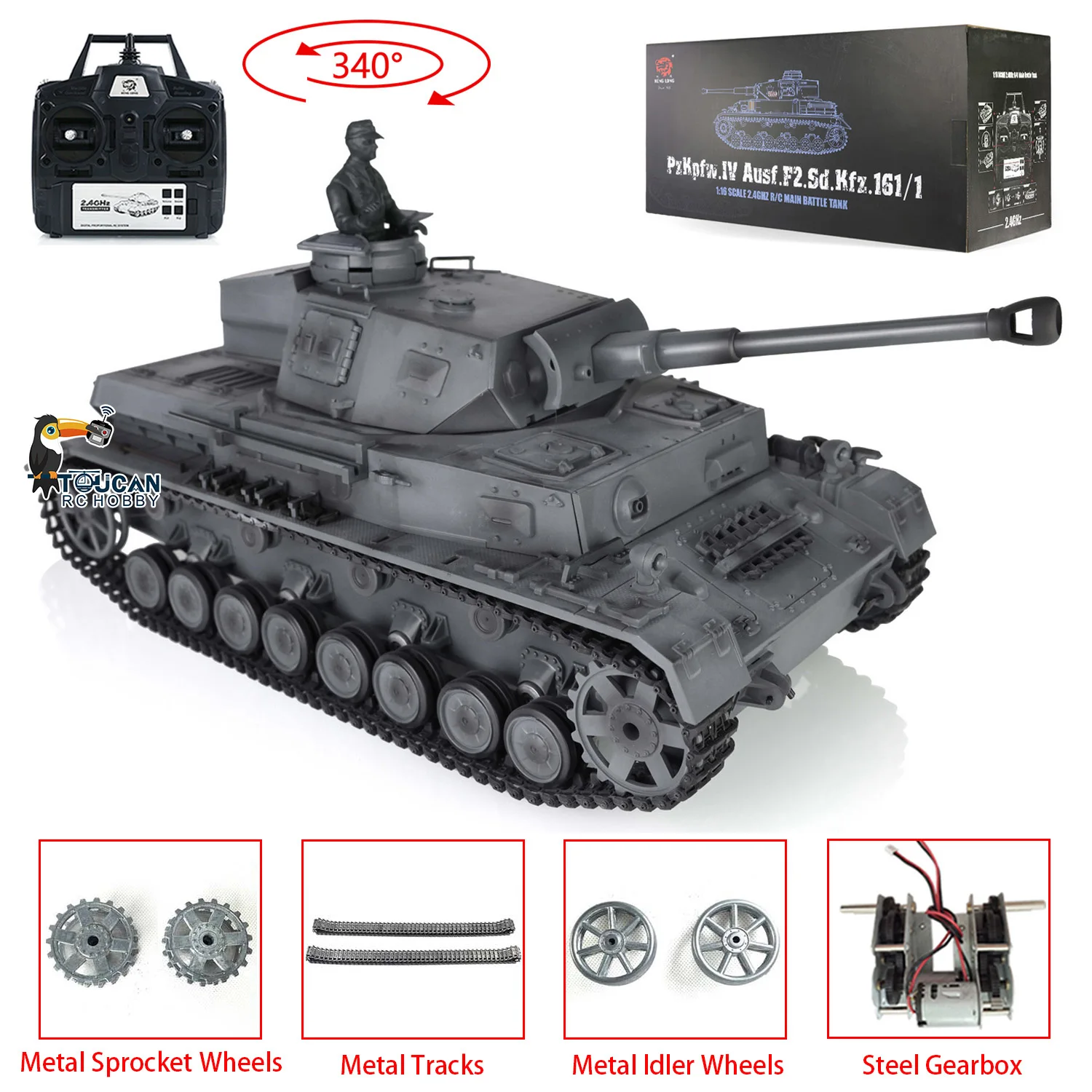 

2.4G HENG LONG 1/16 Gray 7.0 Upgraded Panzer IV F2 RTR RC Tank 3859 Metal Tracks Metal Tracks Gearbox Speaker BB Pellets TH17414