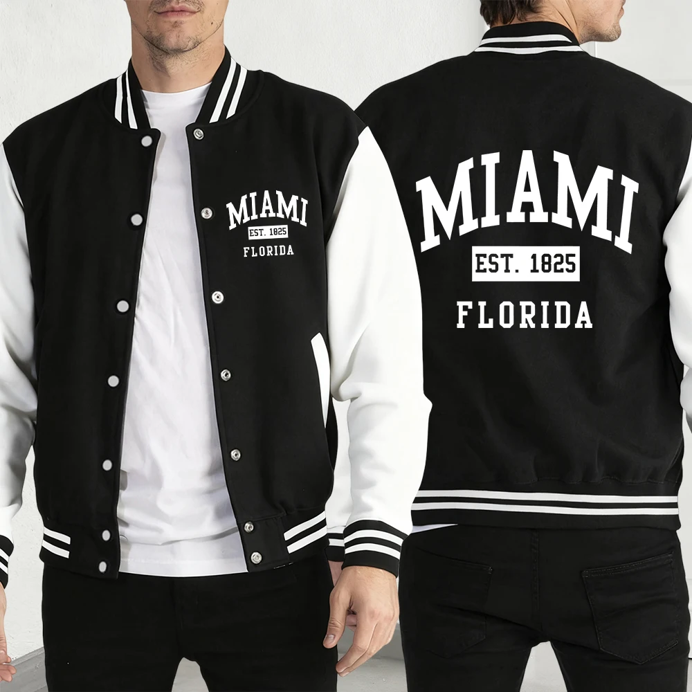 Miami Est 1825 Florida Abbigliamento Uomo Autunno Streetwear American Vintage Top Fashion Comics Giacche Maglia da baseball casual unisex