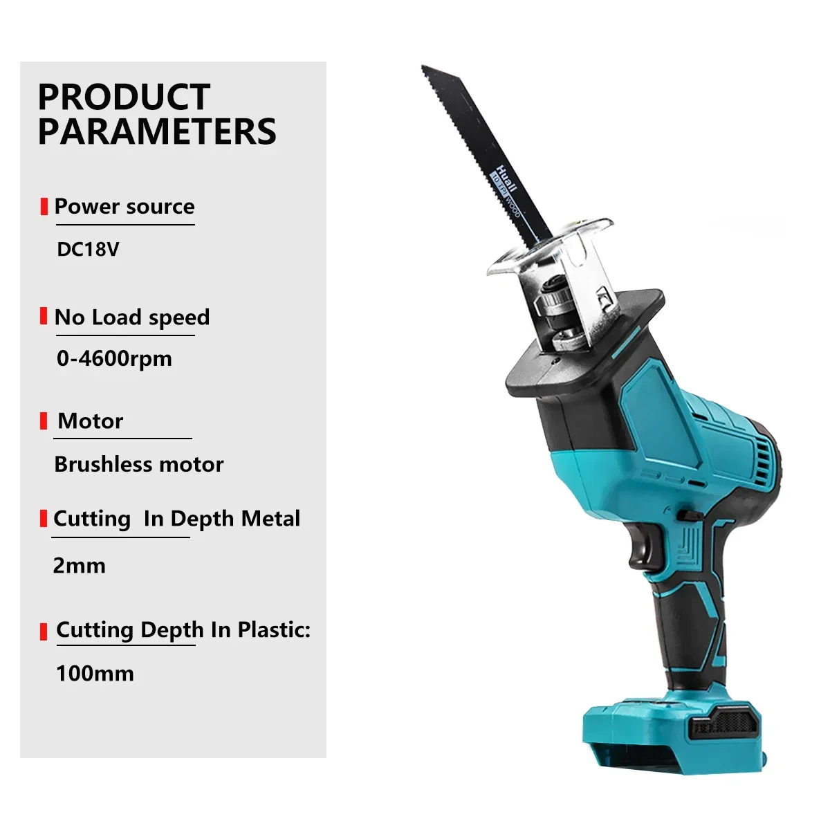 Brushless Cordless Reciprocating Saw Chainsaw Cutting Wood/Metal/PVC Pipe Adjustable Speed with Saw Blades Power Tool(Only host)