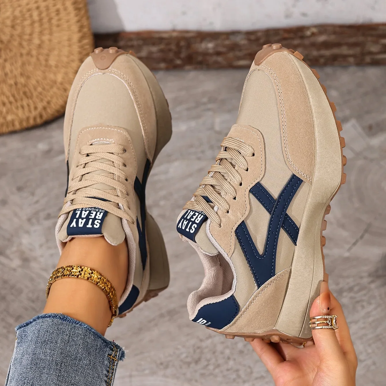 2025 Neue Damen-Sneaker Frühling Casual Schnür-Sportschuhe Luxus-Plattform Rutschfeste Laufschuhe Damen Zapatos De Mujer – Detail 14