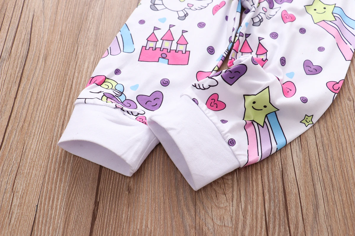 Newborn Infant Baby Girl Clothing 2024 Fashion Rainbow Unicorn Tops+Pegasus Star Castle Pants+Hat+Headband 4 Pieces Sets