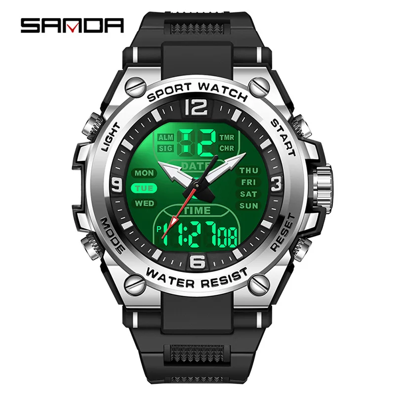 SANDA European and American explosive fashion dual display multi-function chronograph sports student electronic watch