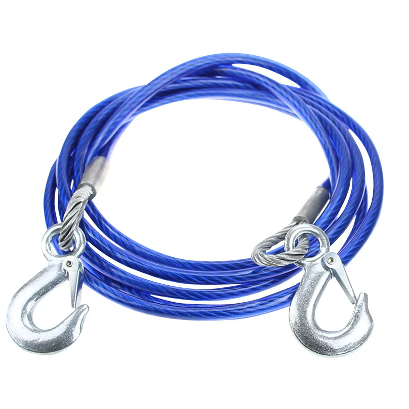 Blue Rubber Coated Tow Recovery Hook Rope 7 Ton 5Meter Heavy Duty Steel Wire Cable for Car Road Boat