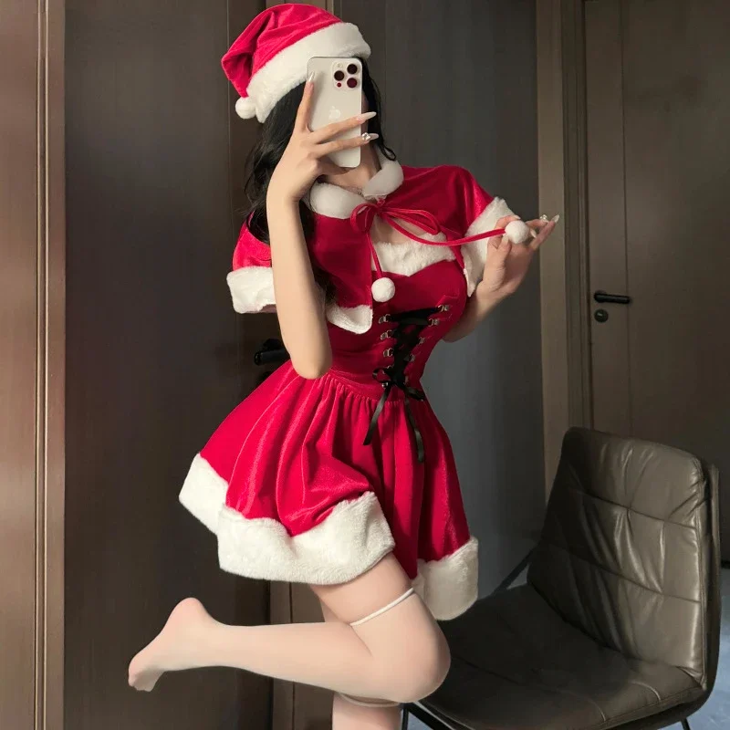 Kawaii Cloak Cosplay Santa Claus śliczny jesienno-zimowy boże narodzenie czerwony szal sukienka damska wakacyjna impreza przebierana ubieranie kobiet