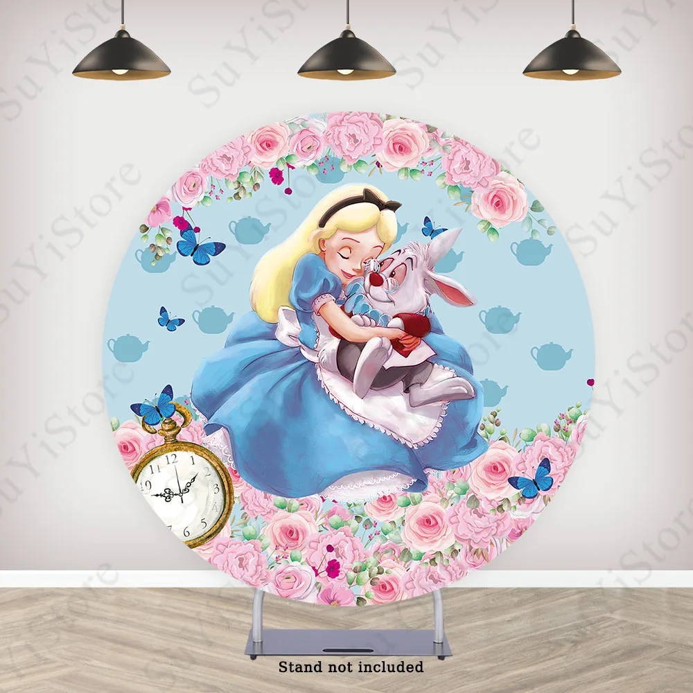 Alice in Wonderland Round Backdrop Cover For Girls Happy Birthday  Custom Circle Photography Background Photo Studio