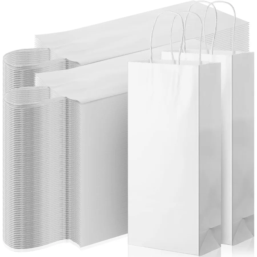 

200 Pcs Paper Wine ags ulk wit andle Wine Kraft ags for ottles Gifts Wedding Cristmas irtday ouwarming Party 6 x 3 x 13 IncWite