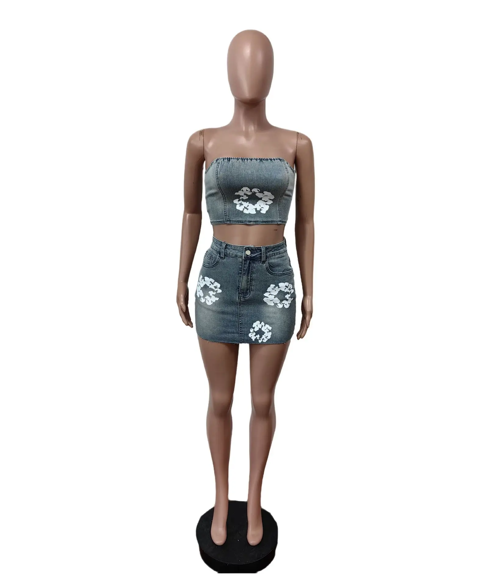Conjuntos de 2 piezas de mezclilla para mujer, falda corta, conjunto informal sin mangas, camiseta sin mangas, corte ajustado, Sexy, fiesta nocturna, trajes de cintura alta