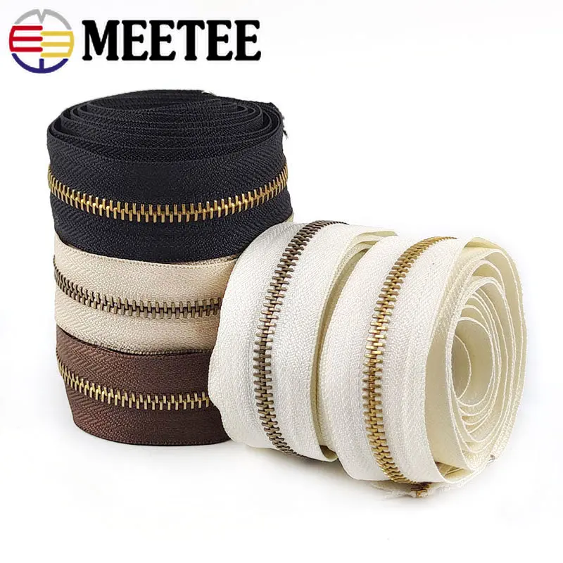 2/4Meters 5# Metal Zipper Tape Gold Teeth Decorative Continuous Zip Bag Jacket Clothes Luggage Repair Kit DIY Sewing Accessories