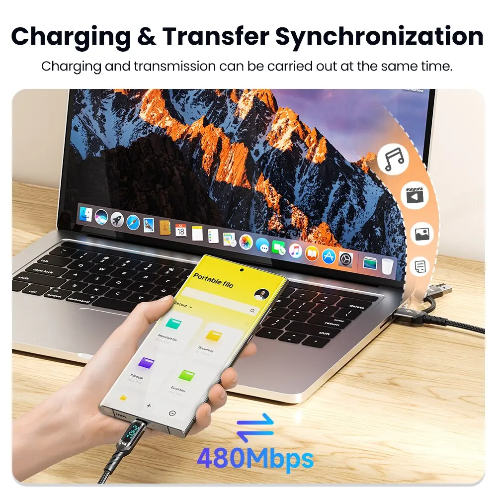Toocki 2 in 1 Type C To Type C Cable 240W PD 3.1A Fast Charging USB C To C Display Cable For Macbook Huawei Xiaomi Samsung S23 image 6