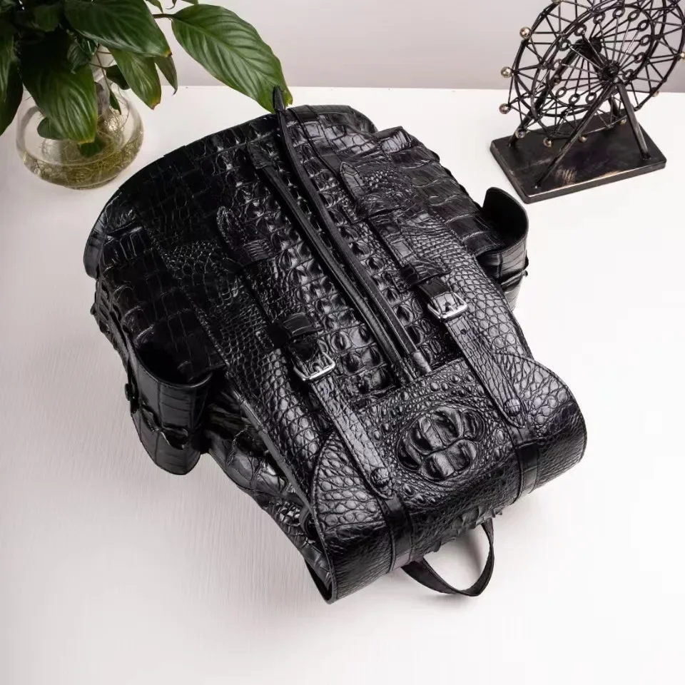 2024 New Brand Genuine Leather Crocodile Skin Men Backpacks Real Natural Leather Student Backpack Boy Luxury Computer Laptop Bag